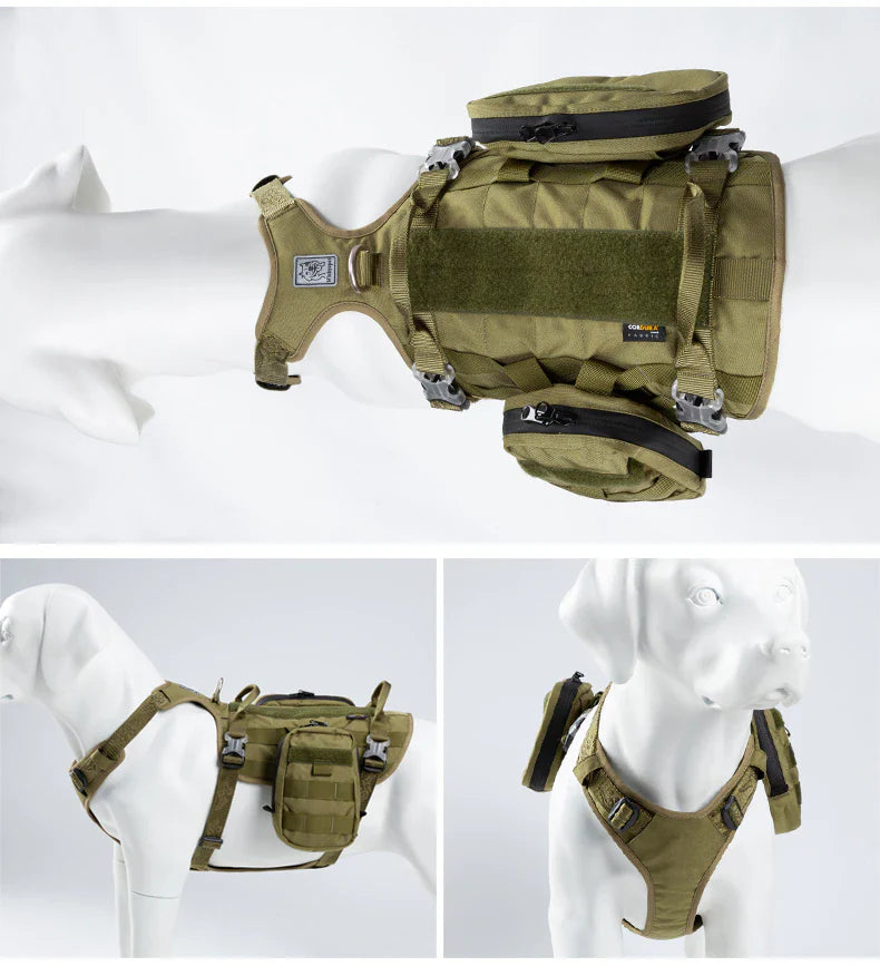 2 in 1 Military Hundegeschirr mit abnehmbaren Taschen Cordura