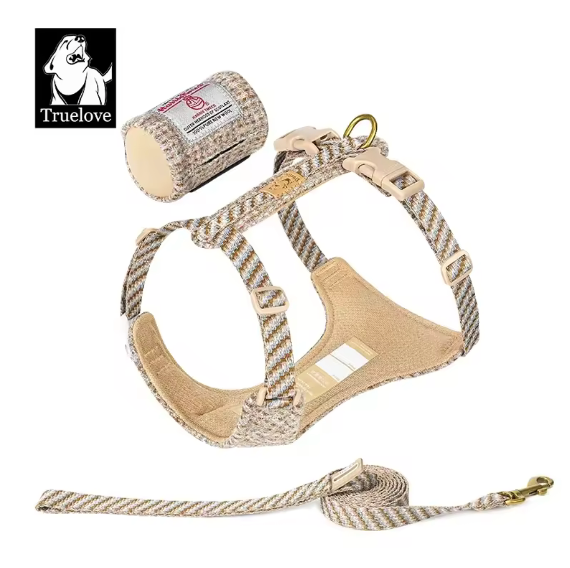 Harris Tweed Hundegeschirr + Leine + Tasche (3er Set)