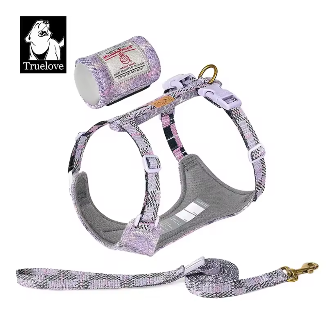 Harris Tweed Hundegeschirr + Leine + Tasche (3er Set)