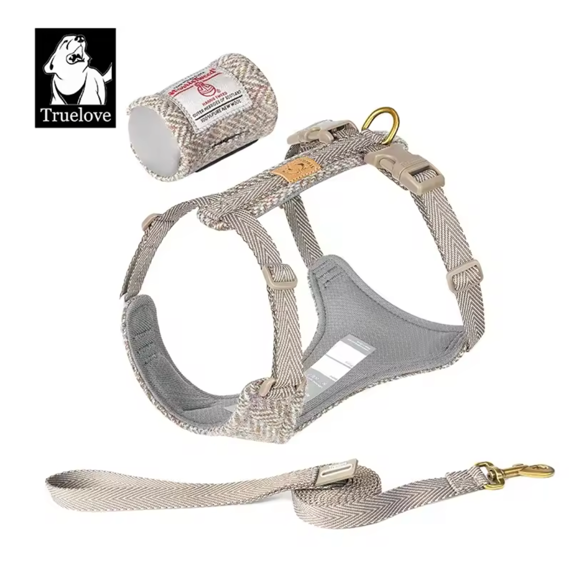 Harris Tweed Hundegeschirr + Leine + Tasche (3er Set)