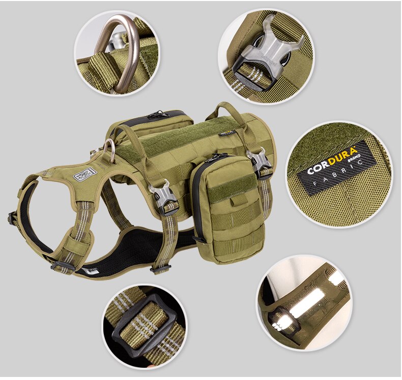 WINHYEPET 2 in 1 Military Hundegeschirr mit abnehmbaren Taschen Air-Me