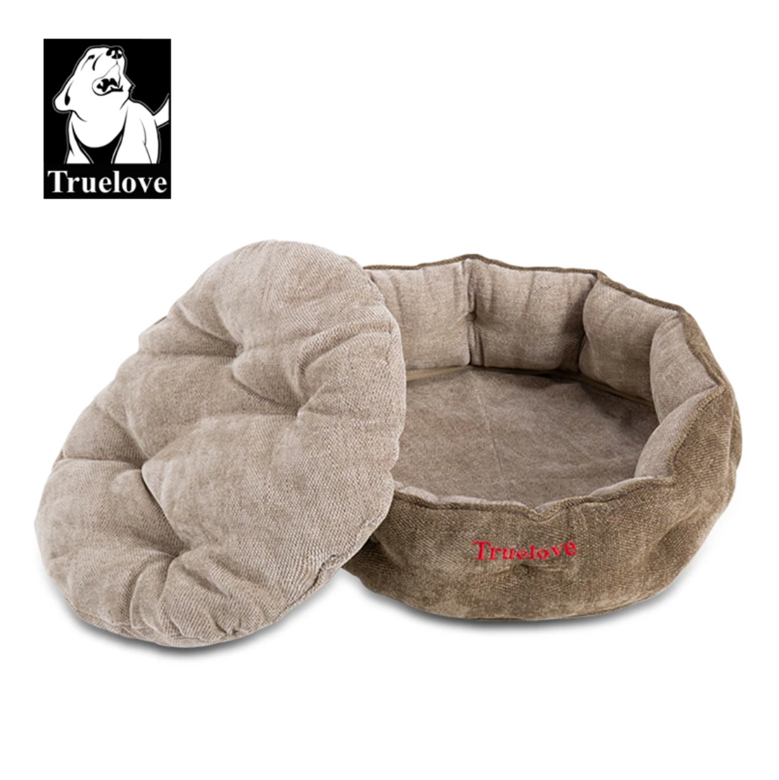 Hochwertiges Hundebett mit Kissen aus dichtem Chenille-Stoffüberzug
