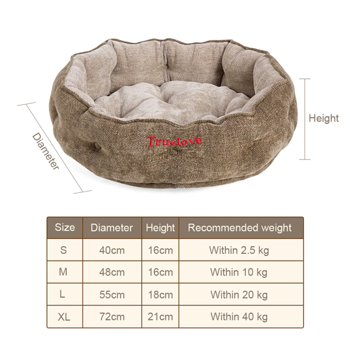 Hochwertiges Hundebett mit Kissen aus dichtem Chenille-Stoffüberzug