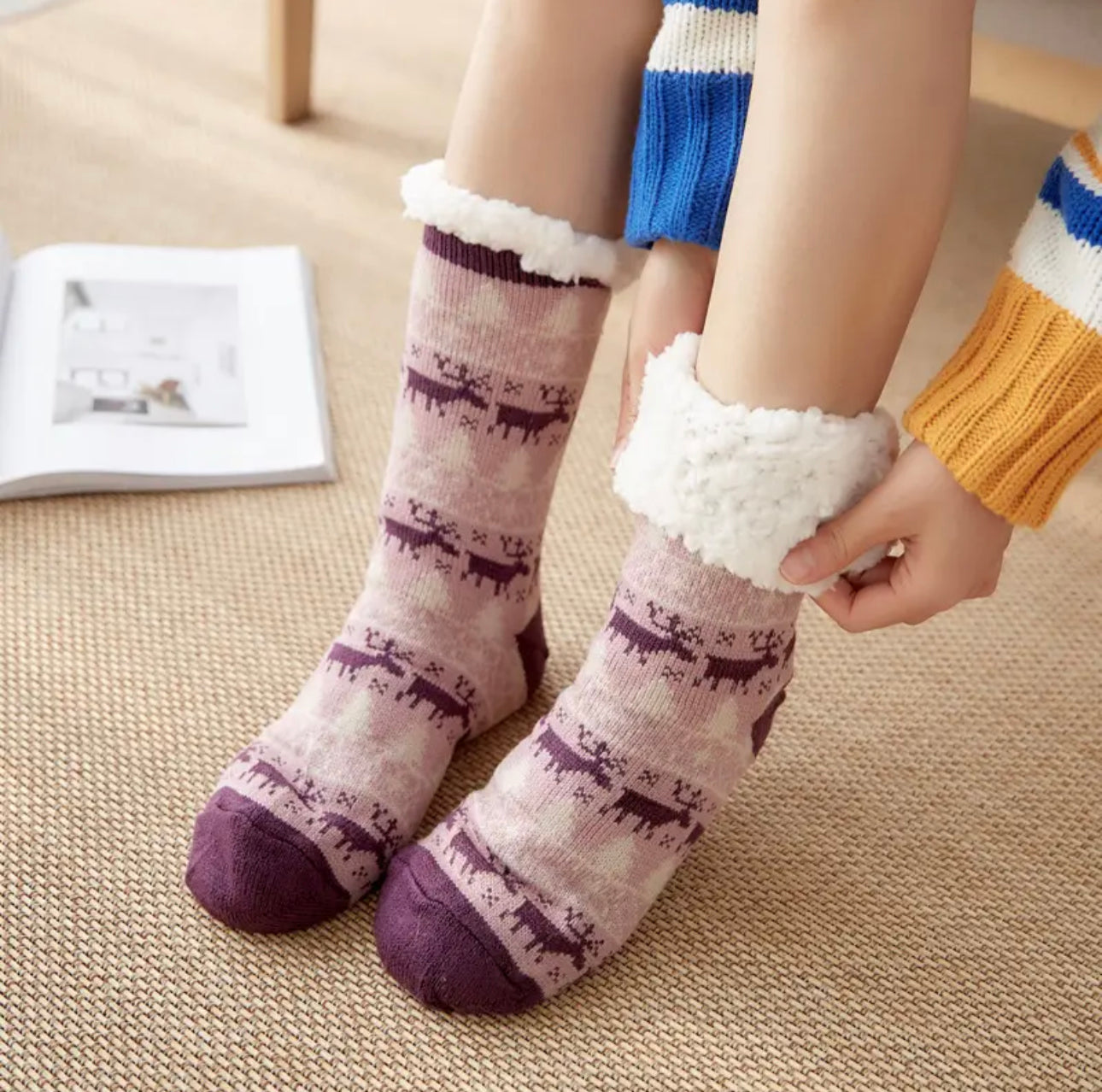 Socken, Kuschlige Weihnachtssocken,Kuschlige Socken christmas Weihnachtssocken, Baumwollsocken, Dicke Fuzzy-Socken winterliches Design