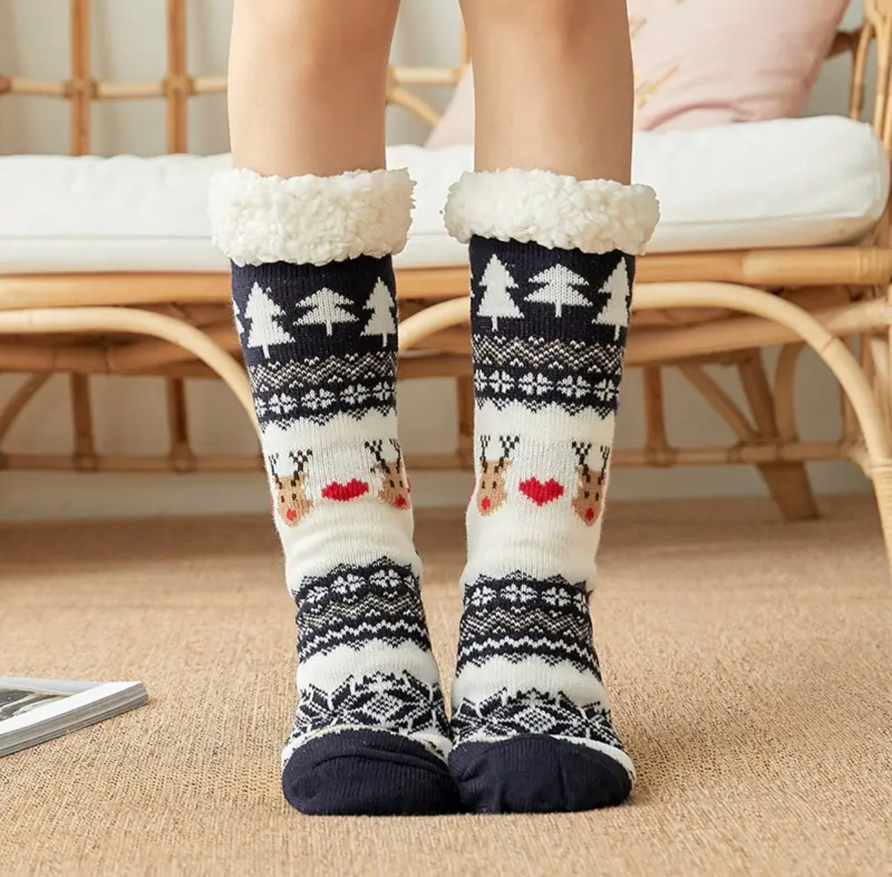 Socken, Kuschlige Weihnachtssocken,Kuschlige Socken christmas Weihnachtssocken, Baumwollsocken, Dicke Fuzzy-Socken winterliches Design