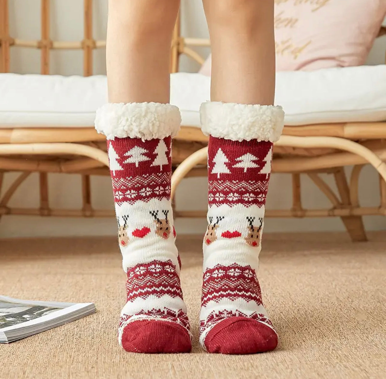 Socken, Kuschlige Weihnachtssocken,Kuschlige Socken christmas Weihnachtssocken, Baumwollsocken, Dicke Fuzzy-Socken winterliches Design