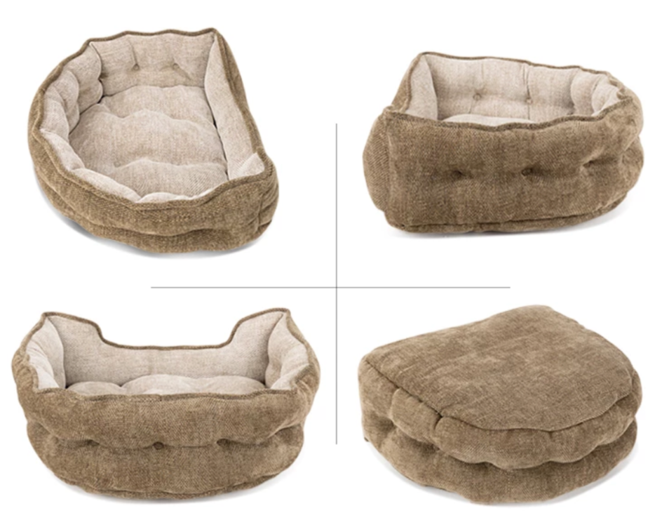 Luxuriöses Hundebett mit Kissen, Hochwertiges Luxus Hundebett mit Kissen aus dichtem Chenille-Stoffüberzug