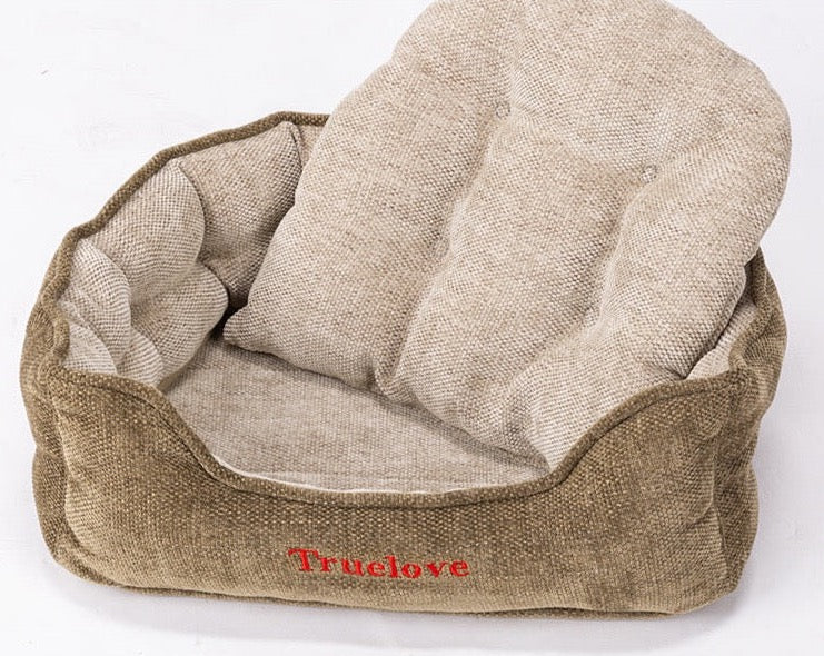 Luxuriöses Hundebett mit Kissen, Hochwertiges Luxus Hundebett mit Kissen aus dichtem Chenille-Stoffüberzug