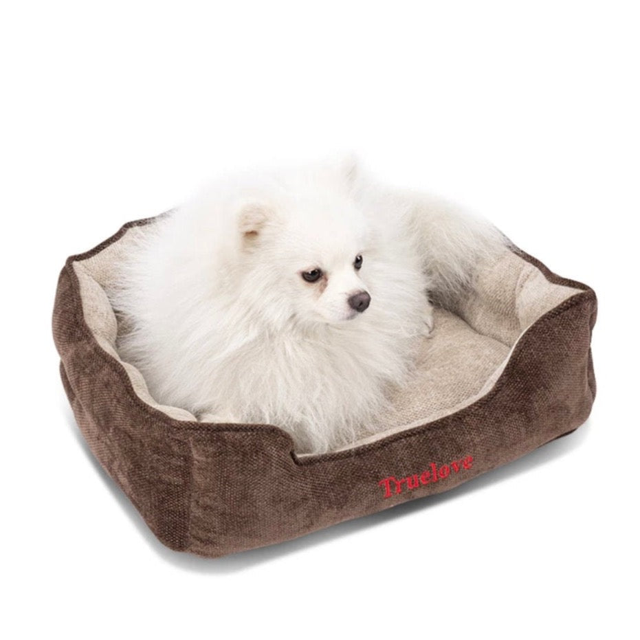 Luxuriöses Hundebett mit Kissen, Hochwertiges Luxus Hundebett mit Kissen aus dichtem Chenille-Stoffüberzug