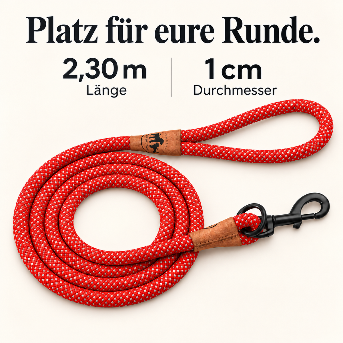 Reflektierende Hundeleine© mit Handschlaufe und veganem Leder in 4 Farben und Varianten