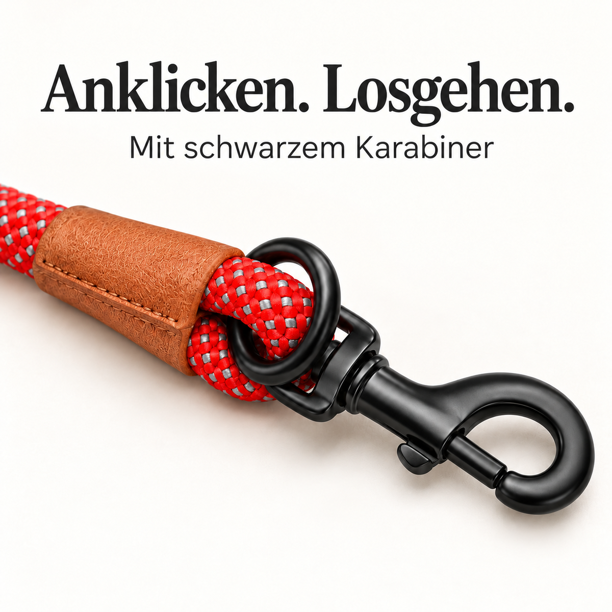 Reflektierende Hundeleine© mit Handschlaufe und veganem Leder in 4 Farben und Varianten