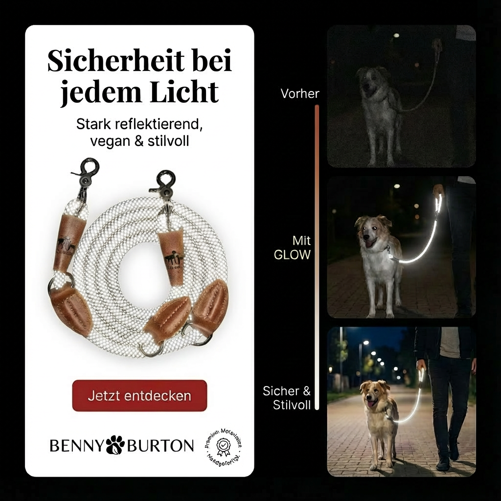Reflektionsleine©, längenverstellbar, veganes Leder, 3 Varianten 2 Farben