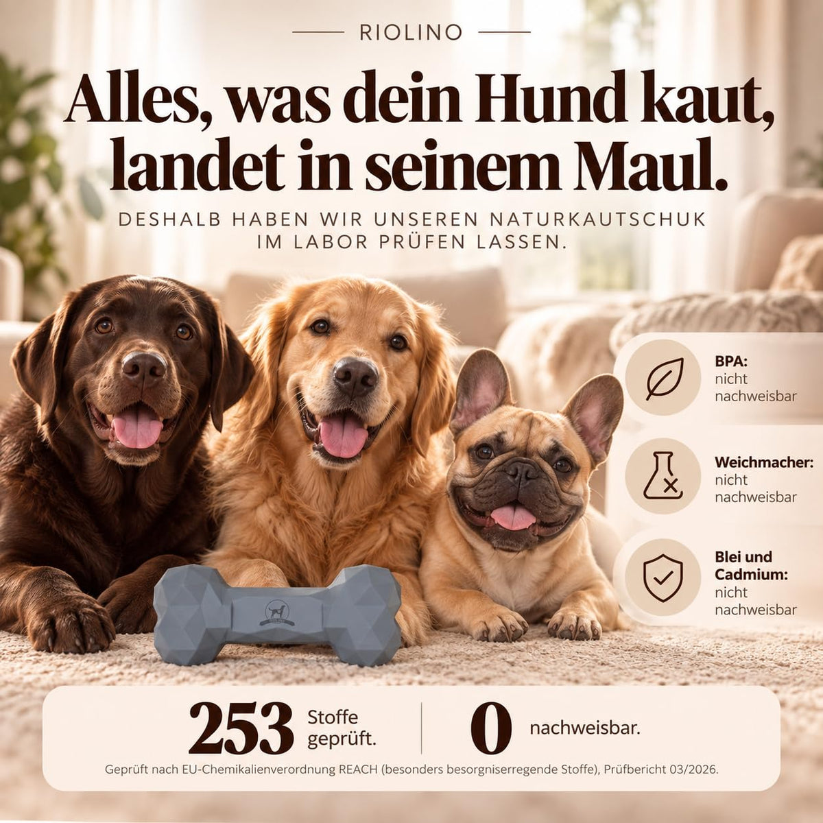 Riolino Diamond Bone – Kauknochen aus Naturkautschuk