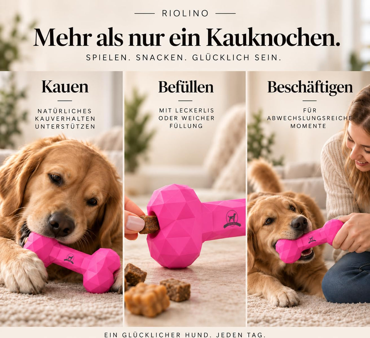 Riolino Diamond Bone – Kauknochen aus Naturkautschuk